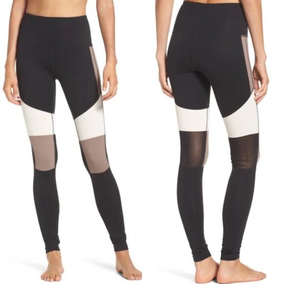 Zella Wonder High Rise Tri Color Block Mesh Calf Full Length Leggings - Picture 1 of 8